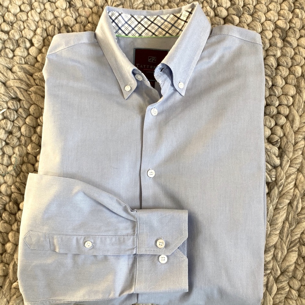 Tattersall London blue button down shirt